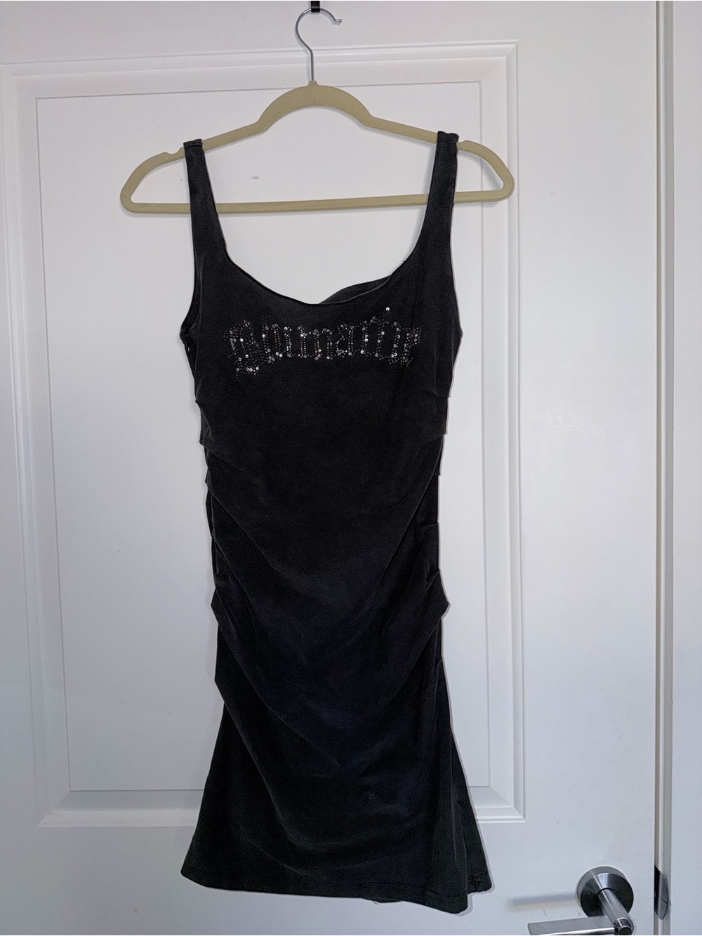 Blumarine Inspired Rhinestone Logo Mini Dress Y2K Fairy Grunge